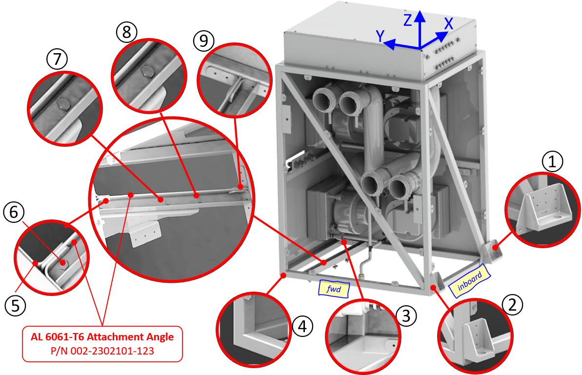 Air Conditioning Rack attachment points used for boundary conditions.