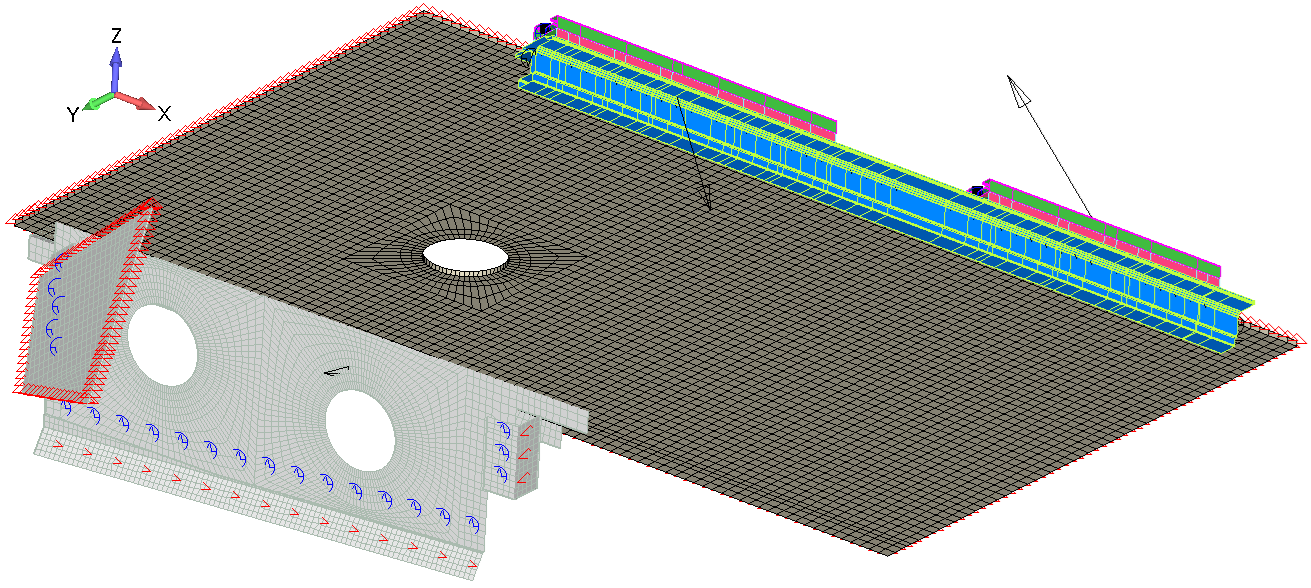 Finite element model of the rack supporting structure and floor.