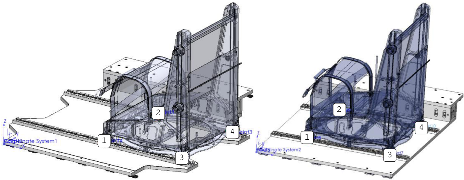 Seat attachment points for the Workstation and Observer Station seat pallets.