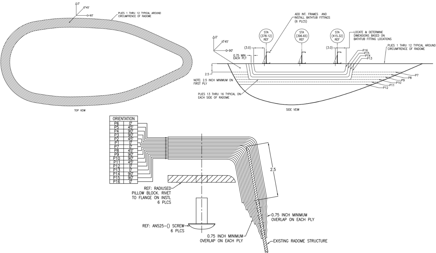 Fiberglass flange layup and radome interface drawing