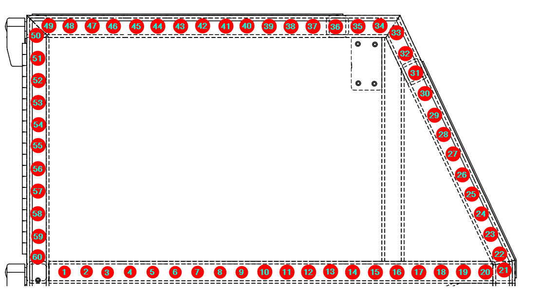 Layout of CR3212 ARM4 rivets around the upper compartment region of the forward side skin panel.