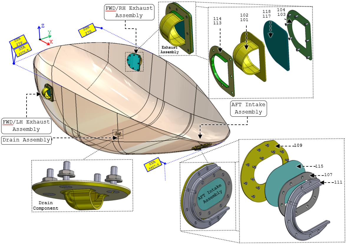Technical figure from the Radome Cooling System structural substantiation.