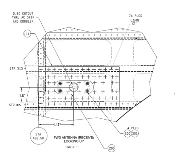 Technical figure from the AV-265 Antenna Installation structural provision report.